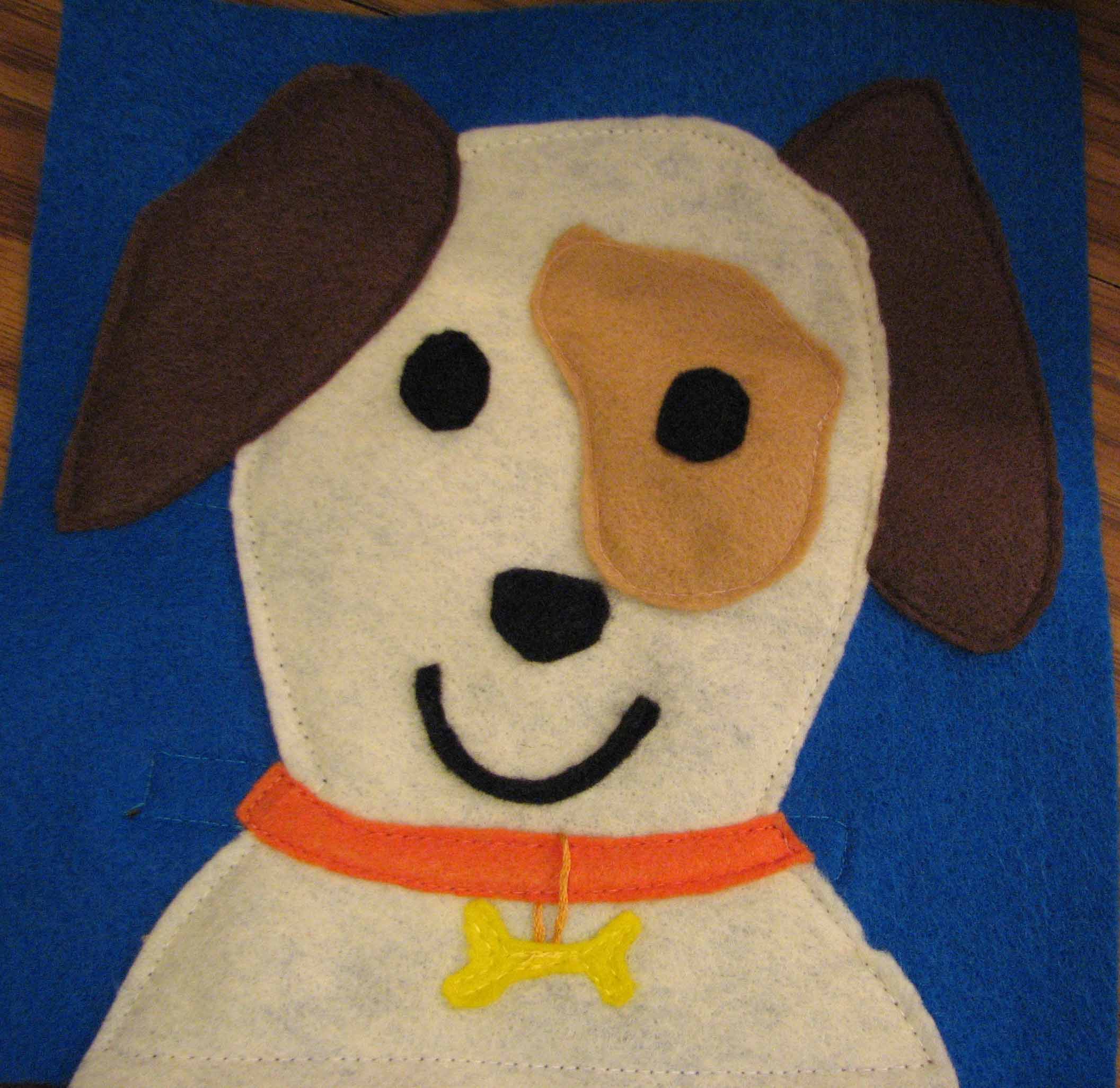 Felt Dog Puzzle quiet book page.  Busy book ideas at RoseBottomDiapers.com