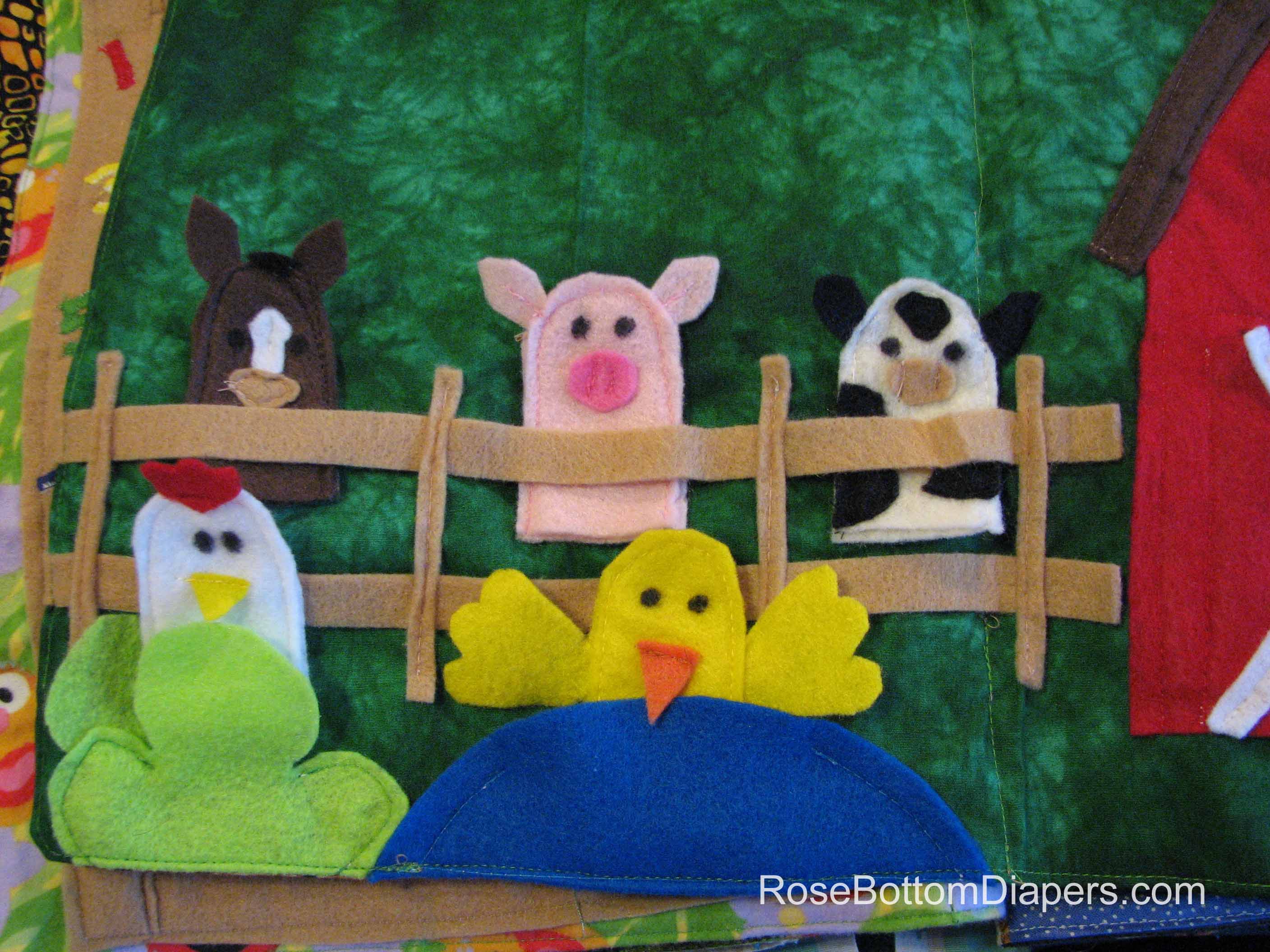 Farm Friends Finger Puppets quiet book page.   Busy book ideas at RoseBottomDiapers.com